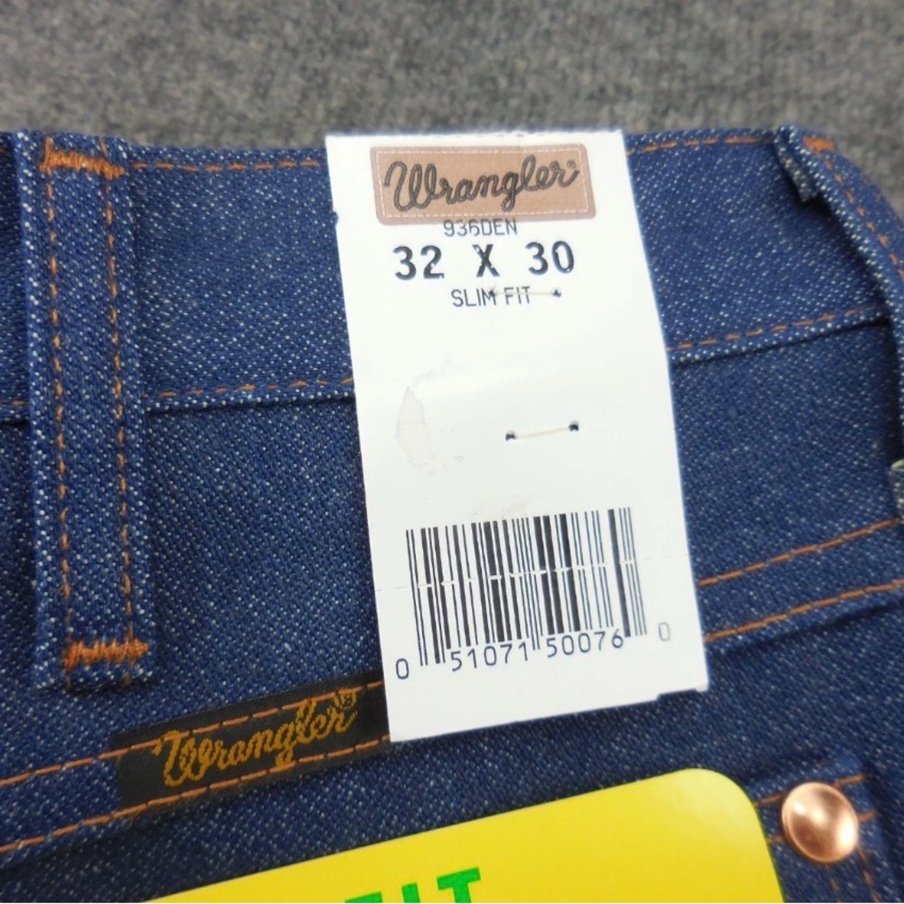 NOS 90's Wrangler 936DEN Slim Fit 32x30 Cowboy Cut Jeans USA Blue 100% Cotton - Picture 3 of 9